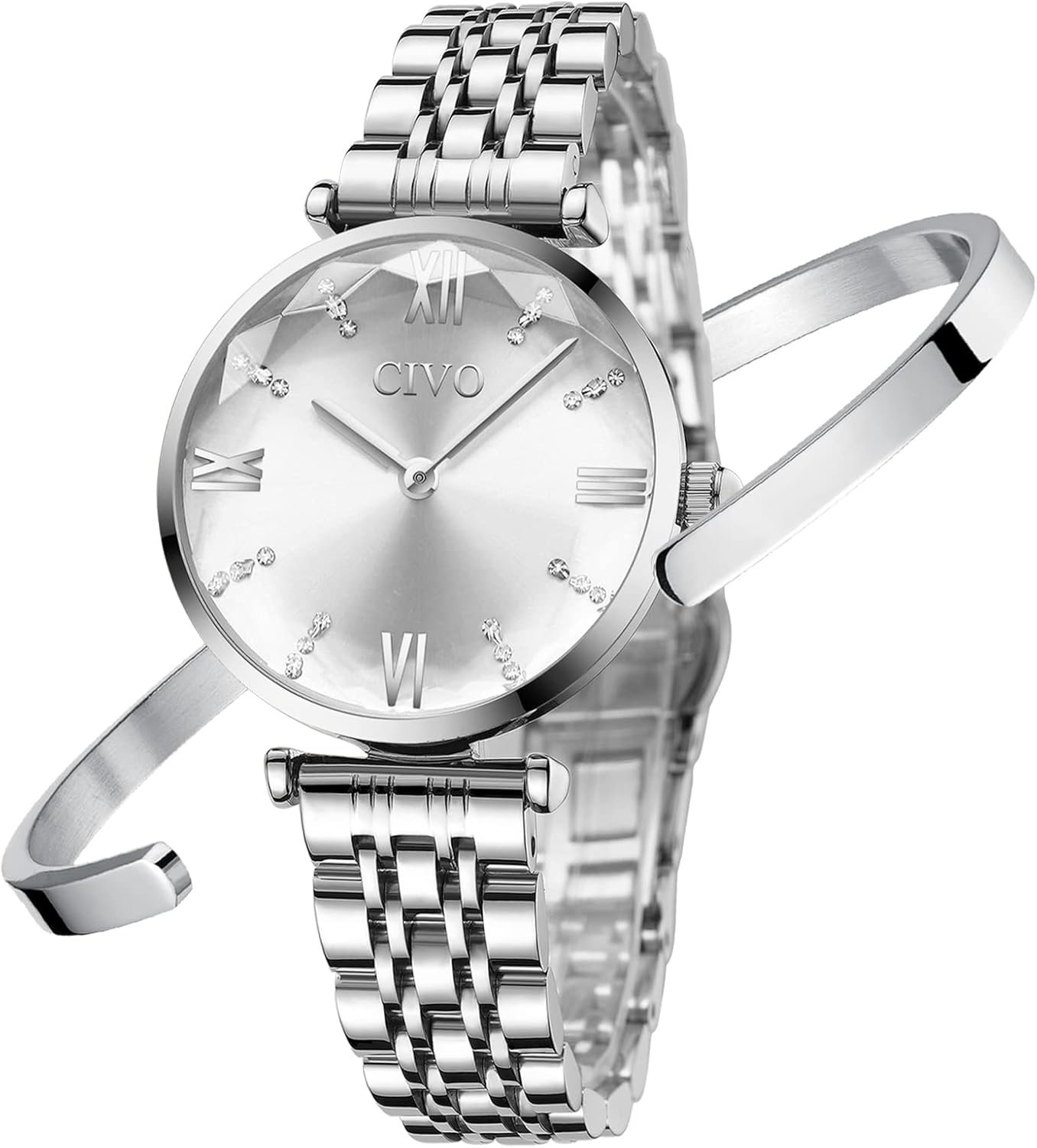 civo-sieviesu-pulkstenis-3 CIVO Sieviešu pulksteņu komplekts ūdensnecaurlaidīgs nerūsējošā tērauda minimālisma analogais rokas pulkstenis