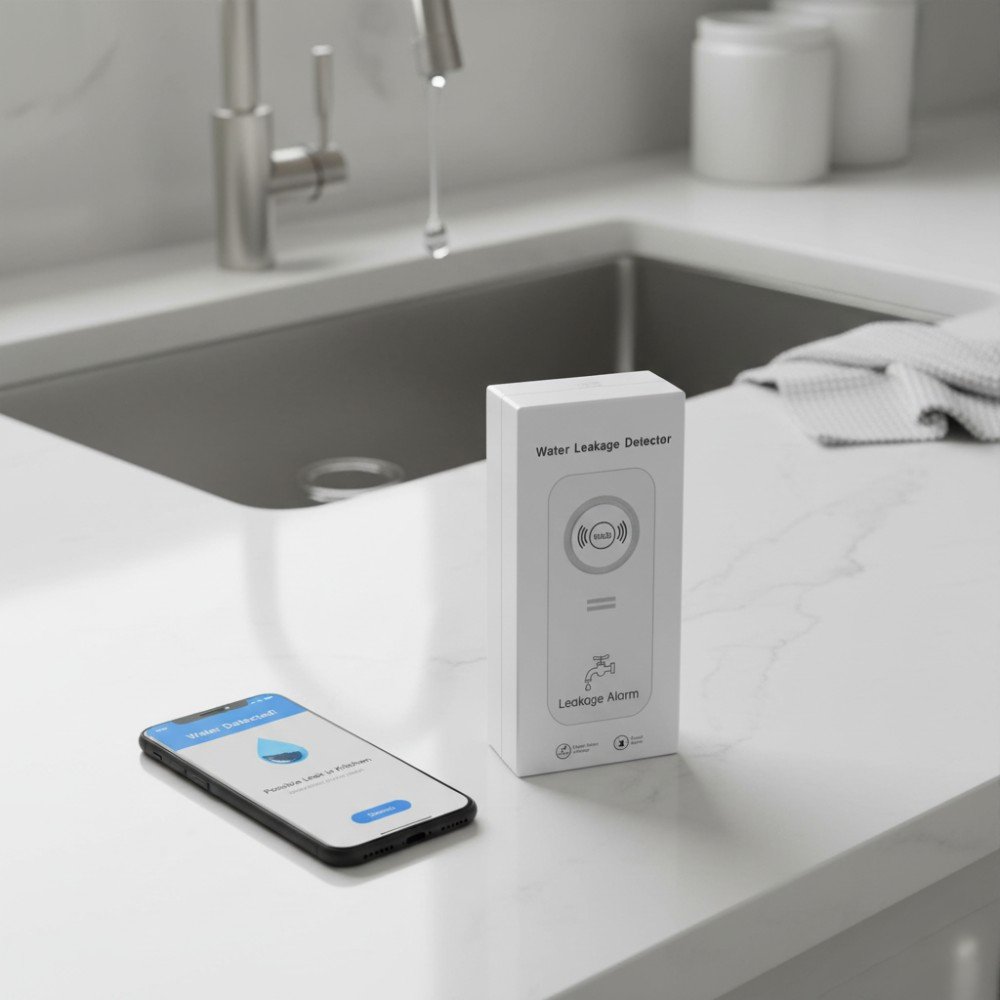 4_iepakojums_WiFi__dens_detektors__WiFi_ 4 iepakojums WiFi ūdens detektors (WiFi 2.4G) 90dB ūdens sensoru trauksme un lietotnes trauksme caurulēm, guļamistabai, virtuvei, vannas istabai, pagrabu
