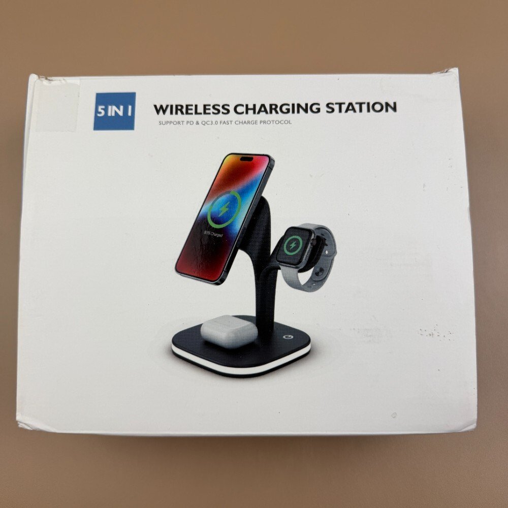 EXW Bezvadu uzlādes stacija Magsafe lādētājam, uzlādes stacija vairākiem ierīcēm, bezvadu lādētājs iPhone 17, Air 16 15 14 13 12, Apple Watch, AirPods ar LED (melna)