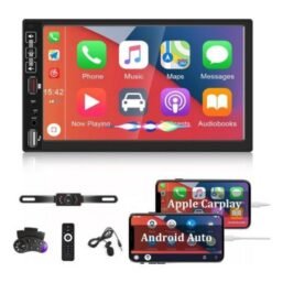 Hikity 1DIN automašīnas radio ar bezvadu Carplay un Android, 7 collu (≈ 17.8 cm) HD skārienekrāns, stereo ar Bluetooth hands-free komplektu, AUX, USB, TF, FM, Mirror Link
