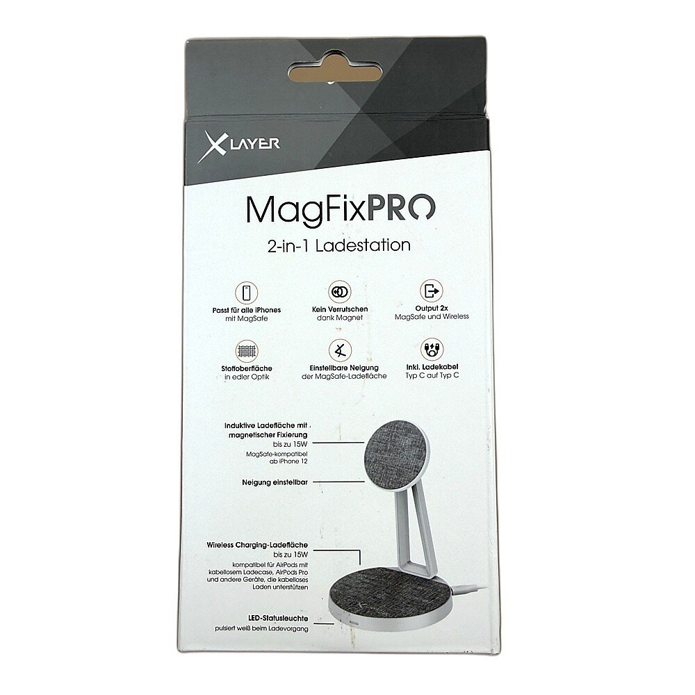 IMG_2248 XLayer MagFix Pro 2 in 1 Apple bezvadu uzlādes stacija, saderīga ar MagSafe, magnētiska, ātra bezvadu uzlāde iPhone 17/16/15/14/13/12/11 Pro Max Plus, AirPods