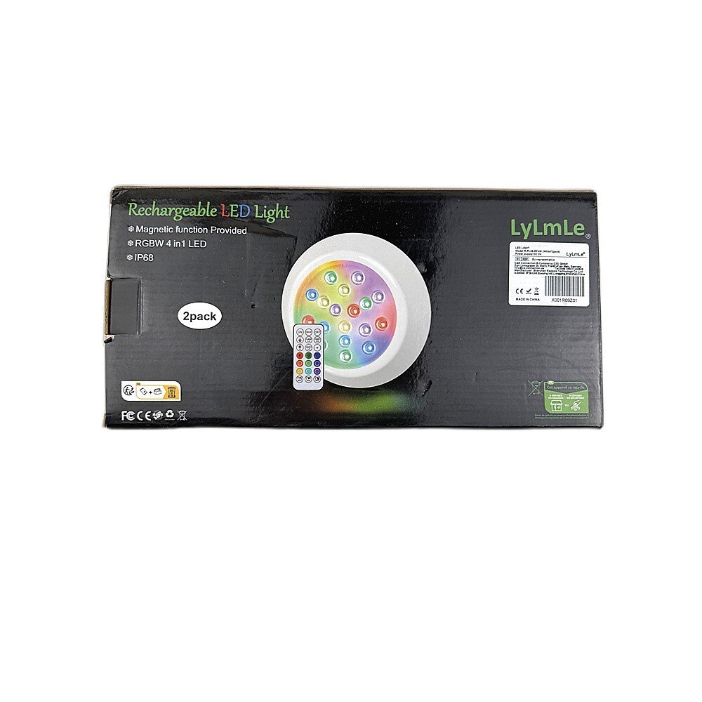 LyLmLe Magnētiskā LED baseina gaisma baseiniem, 15 cm RGBW zemūdens LED baseina apgaismojums ar tālvadību, uzlādējama USB-C darbināta, IP68 ūdensizturīga tērauda sienām/koka baseiniem, 2 gabali