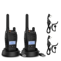 Baofeng BF-88ST Pro PMR446 walkie talkie, uzlaboti lādējami radio bez licencēm ar garu darbības attālumu, LCD displeju, VOX divu kanālu uzraudzību, galda lādētāju un austiņām, 2 gab.