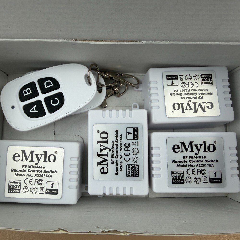 eMylo 4X 220V-230V-240V 1000W 1Kanālu Bezvadu Relē Tālvadības Slēdzis nosūtītājs ar uztvērēju