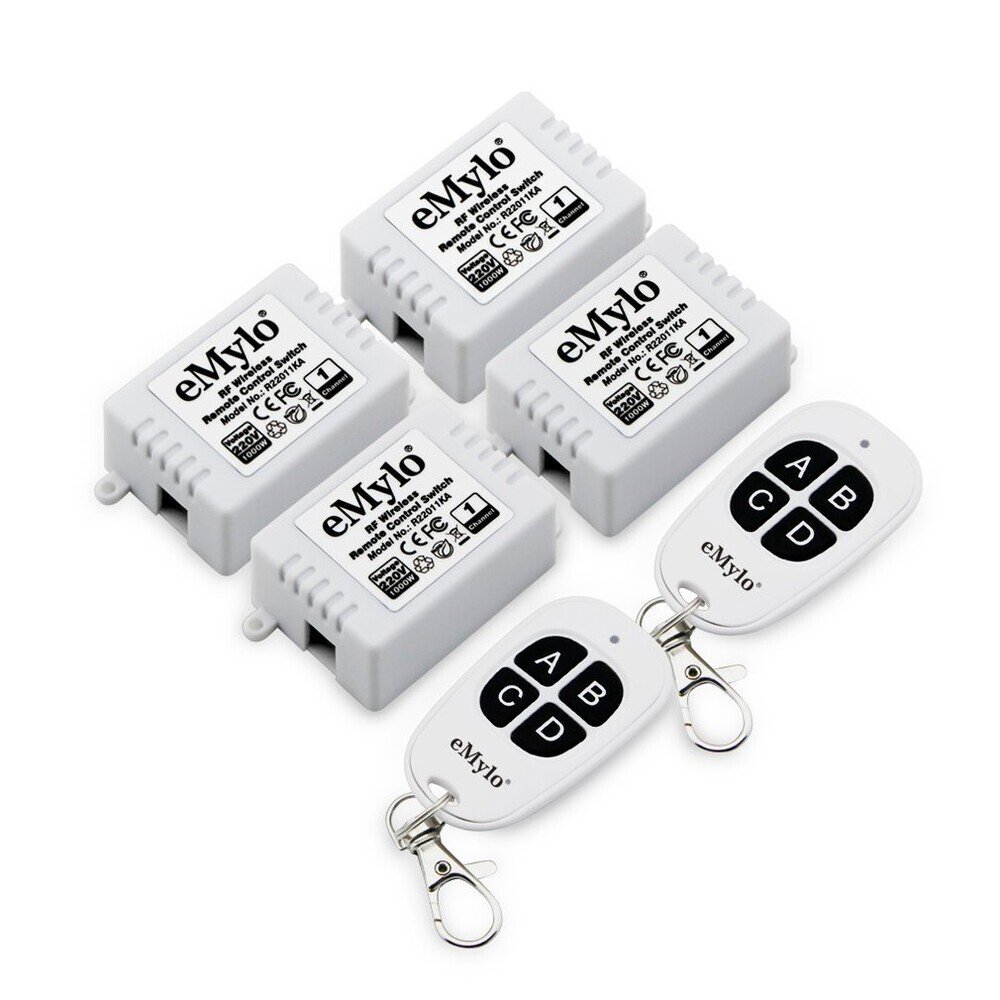 eMylo 4X 220V-230V-240V 1000W 1Kanālu Bezvadu Relē Tālvadības Slēdzis nosūtītājs ar uztvērēju