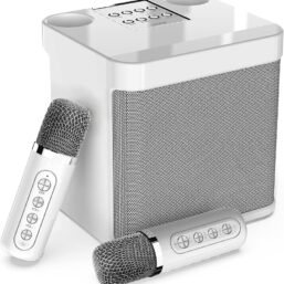 Karaoke sistēma ar 2 mikrofoniem, Bluetooth karaoke mašīna, bezvadu karaoke sistēma, skaļrunis ar karaoke mikrofonu, karaoke komplekts ballītei, aktivitātēm, atbalsta Bluetooth, AUX, USB/TF (balta)