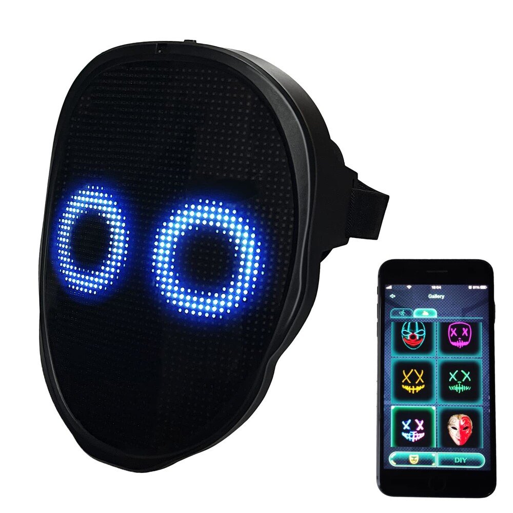 led-maska-2 Depointer Life LED mask with Bluetooth saderīgu lietotni, pielāgojama spīgulīšu maska, unisex pieaugušajiem
