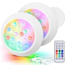 LyLmLe Magnētiskā LED baseina gaisma baseiniem, 15 cm RGBW zemūdens LED baseina apgaismojums ar tālvadību, uzlādējama USB-C darbināta, IP68 ūdensizturīga tērauda sienām/koka baseiniem, 2 gabali