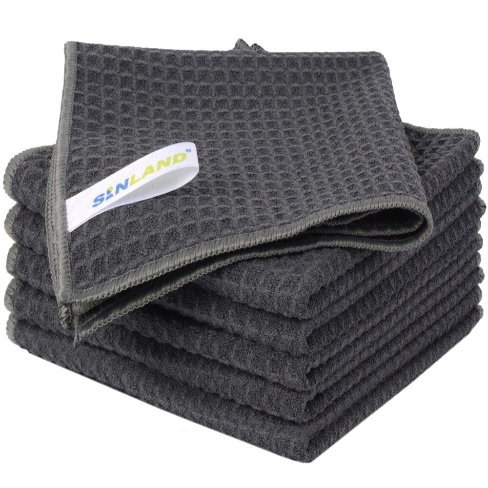 mikroskiedras-dvieli SINLAND mikrošķiedras dvieļu komplekts mazgāšanai un tīrīšanai, 6 gabali, pelēki un melni