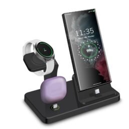 3-in-1 Samsung uzlādes stacija, 3-in-1 uzlādes statīvs Galaxy S23 S22 S21 S20 S5, Note 20 10 9, Flip4/3 Fold 3/4, A54 A53 A51, Galaxy Watch 5 Pro/5/4/3/Active 2/1, Buds+/Pro/Pro 2/Live (KE)