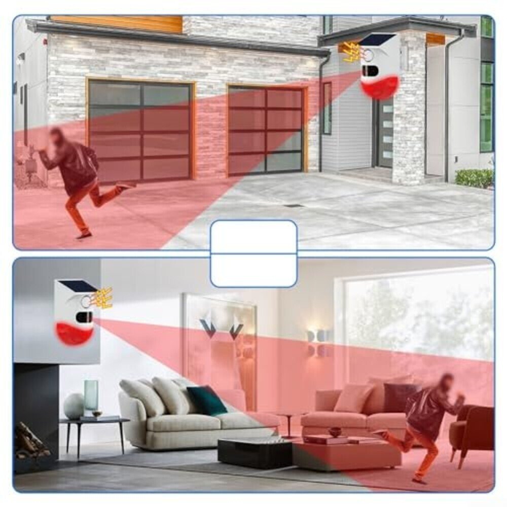 Saules skaņas strobe gaismas trauksmes sistēma ar kustību detektoru, CT80S bezvadu ūdensizturīgā trauksmes sensora sistēma 120DB, āra un mājas trauksmes sistēmai