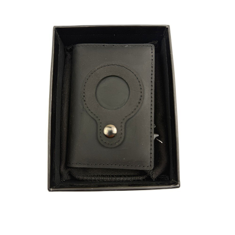 Airtag ādas maku, RFID bloķēšanas tehnoloģija, slaids minimālisma AirTag maku vīriešiem - kredītkartes un naudas turētājs (āda, tīrs melns), vintage