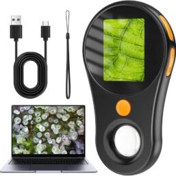 Mobilais telefona mikroskops, Ashfly 2.0 collu (≈ 5.1 cm) IPS ekrāns 200X pārnēsājams kabatas mikroskops, 3 līmeņu regulējami LED gaismas, USB savienojums ar datoru, mini mikroskops āra melns (izglītojoša dāvana)