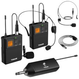 TONOR TW632 UHF bezvadu mikrofona sistēma ar diviem austiņu mikrofoniem un lavalier mikiem